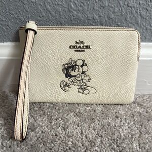 Disney Coach Cream Wristlet with Minnie Mouse